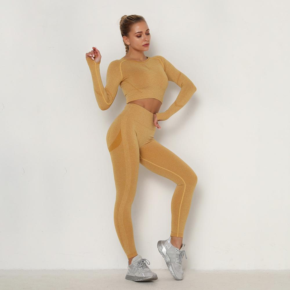 Autumn Seamless Yoga Set Women Gym Clothes Solid Long Sleeve Crop Top Leggings Tracksuit Workout Push Up Sports Fitness 2 Piece | Vimost Shop.