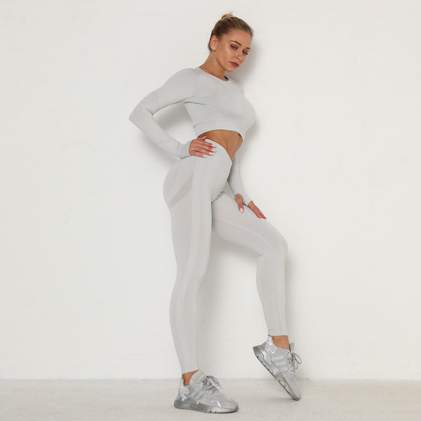 Autumn Seamless Yoga Set Women Gym Clothes Solid Long Sleeve Crop Top Leggings Tracksuit Workout Push Up Sports Fitness 2 Piece | Vimost Shop.
