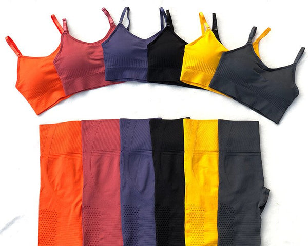 Seamless Solid Yoga Suit Women Gym Clothes Short Sleeve Crop Top Hollow Out Leggings Sport Tracksuit Fitness Workout Outdoor Set | Vimost Shop.