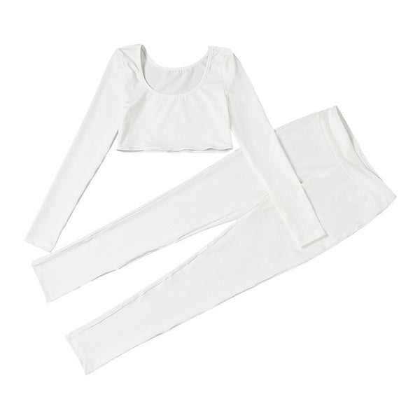 Solid Seamless Yoga Gym Suit Fashion Long Sleeve Crop Top Leggings Two Piece Set Fitness Push Up Running Sports Dance Clothing | Vimost Shop.