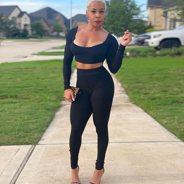 Solid Seamless Yoga Gym Suit Fashion Long Sleeve Crop Top Leggings Two Piece Set Fitness Push Up Running Sports Dance Clothing | Vimost Shop.