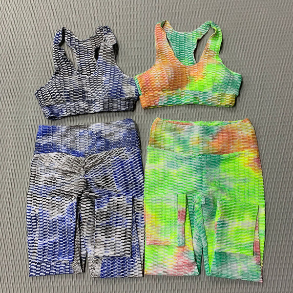 Sportswear Yoga 2 PCS Set Women GYM Clothing Tie Dye Print Jacquard Tracksuit Tank Crop Top Leggings Workout Two Piece Set | Vimost Shop.