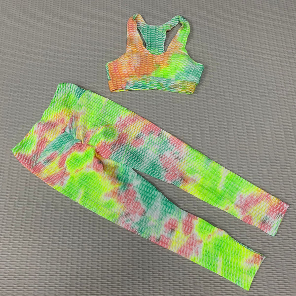 Sportswear Yoga 2 PCS Set Women GYM Clothing Tie Dye Print Jacquard Tracksuit Tank Crop Top Leggings Workout Two Piece Set | Vimost Shop.