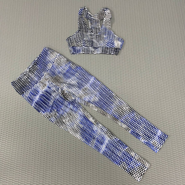 Sportswear Yoga 2 PCS Set Women GYM Clothing Tie Dye Print Jacquard Tracksuit Tank Crop Top Leggings Workout Two Piece Set | Vimost Shop.