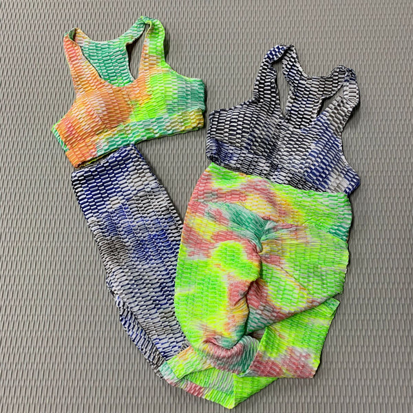Sportswear Yoga 2 PCS Set Women GYM Clothing Tie Dye Print Jacquard Tracksuit Tank Crop Top Leggings Workout Two Piece Set | Vimost Shop.