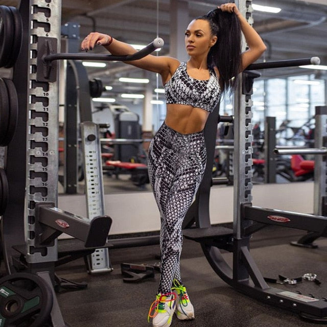 Sportswear Snakeskin Print Yoga Set Women GYM Clothing Sleeveless Crop Top Leggings Casual Workout Active Push Up Tracksuit | Vimost Shop.