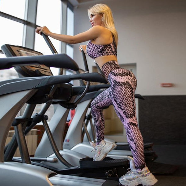 Sportswear Snakeskin Print Yoga Set Women GYM Clothing Sleeveless Crop Top Leggings Casual Workout Active Push Up Tracksuit | Vimost Shop.