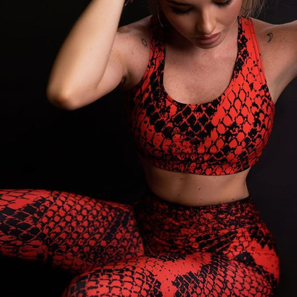 Sportswear Snakeskin Print Yoga Set Women GYM Clothing Sleeveless Crop Top Leggings Casual Workout Active Push Up Tracksuit | Vimost Shop.