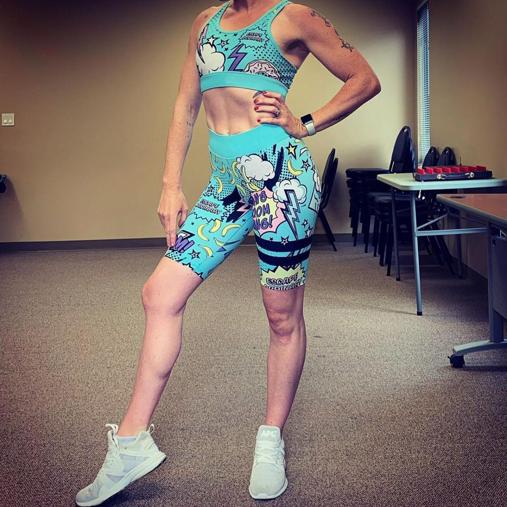 Seamless Print Gym Yoga Suit Fashion Vest Crop Top Shorts Tracksuit Fitness Push Up Running Sports Dance Training Two Piece Set | Vimost Shop.