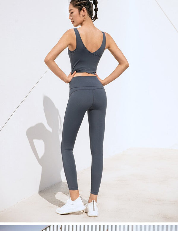 Solid Seamless Yoga Gym Suit Fashion Tank Crop Top Leggings Sports Fitness Push Up Running Sports Running Gym Two Piece Set | Vimost Shop.