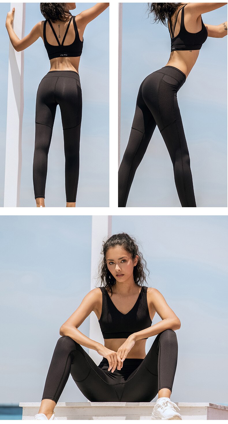 Solid Seamless Gym Yoga Suit Fashion Tank Beauty Back Top Leggings Fitness Push Up Running Sports Dance Training Two Piece Set | Vimost Shop.