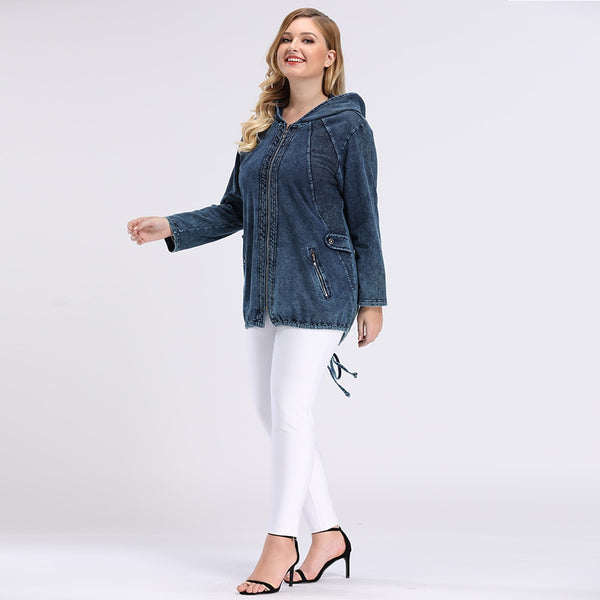 Women's Plus Size Spring Casual Denim Jacket Woman High Flexibility Jacket Hoodie Jacket Shoulder Pads for Clothing