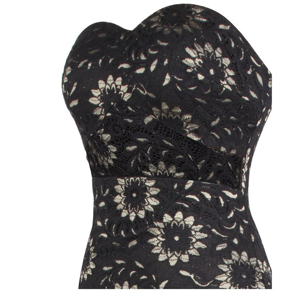 Strapless Floral Lace See Through Mermaid Formal Long Evening Dresses Black | Vimost Shop.