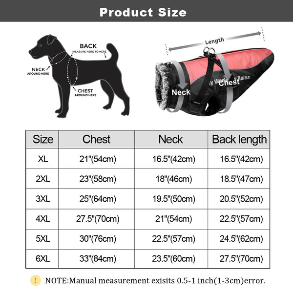 Thick Dog Coat Clothes Reflective Dogs Harness Clothes Vest Waterproof Pet Clothing With Fur Collar Large Dogs Jacket Outfit
