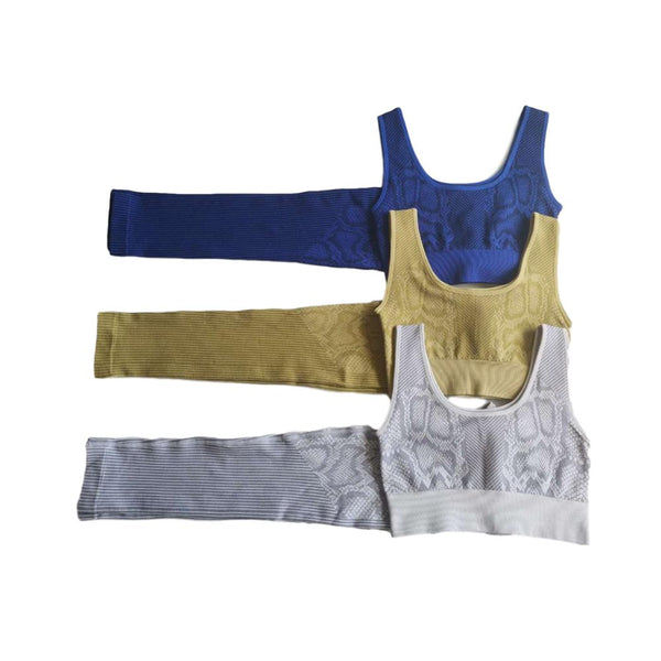 Seamless Snakeskin Print Yoga Set Gym Clothing Fashion Tank Crop Top Leggings Suit Push Up Workout Training Running Tracksuit | Vimost Shop.