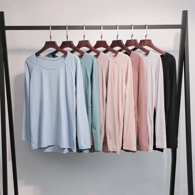 Naked-feel Fabric Skin Friendly Workout Yoga Long Sleeved Shirts Women Breathable Lightweight Loose Running Sport Tops