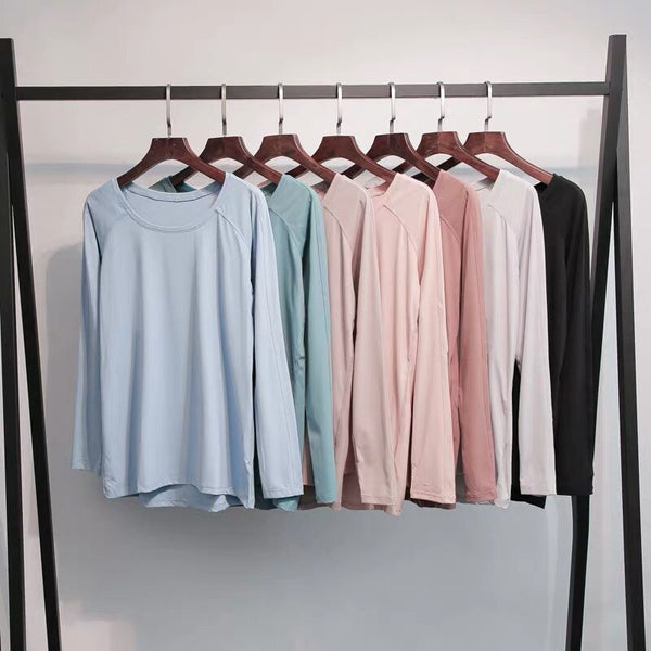 Naked-feel Fabric Skin Friendly Workout Yoga Long Sleeved Shirts Women Breathable Lightweight Loose Running Sport Tops