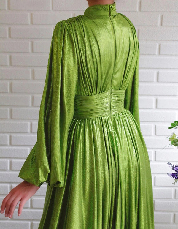 Women's New Autumn Halter Sexy Avocado Green Dress Maxi Party Runway Dress Split Spring Elegant Vestido Green | Vimost Shop.