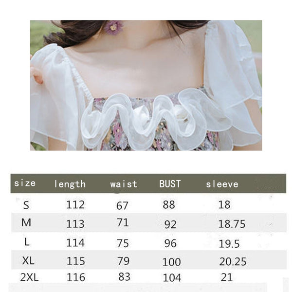 Print Lace Ruffles Ruched floral fairy dress French retro girl gentle wind super fairy long summer DRESS Female | Vimost Shop.