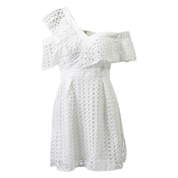 Ruched Hollow Out Short Ladies Dress Asymmetrical One Shoulder Butterfly Sleeve White boho Hot  deep v-neck Dresses | Vimost Shop.