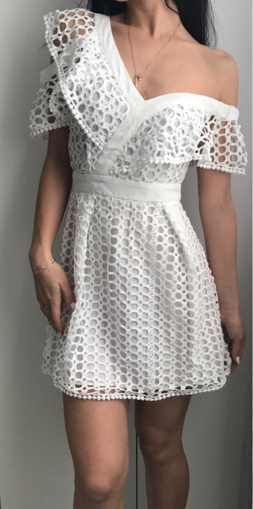 Ruched Hollow Out Short Ladies Dress Asymmetrical One Shoulder Butterfly Sleeve White boho Hot deep v-neck Dresses | Vimost Shop.
