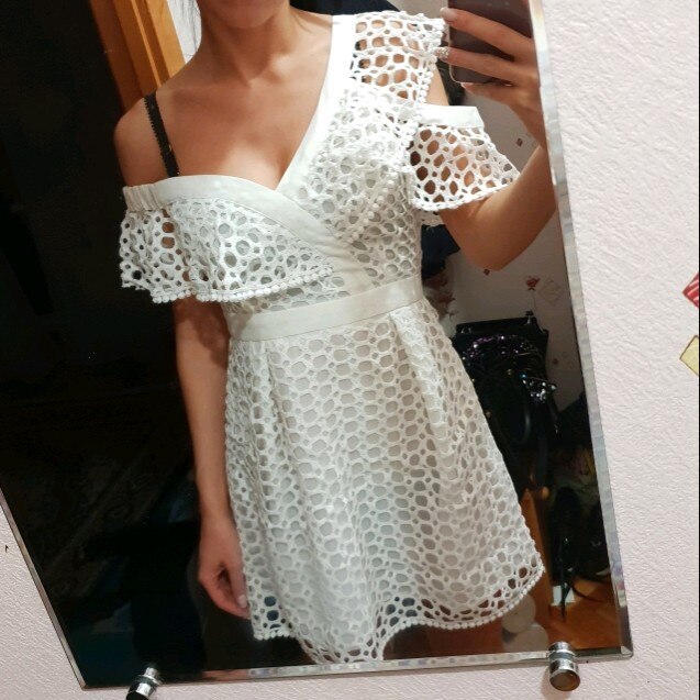 Ruched Hollow Out Short Ladies Dress Asymmetrical One Shoulder Butterfly Sleeve White boho Hot deep v-neck Dresses | Vimost Shop.