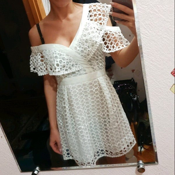 Ruched Hollow Out Short Ladies Dress Asymmetrical One Shoulder Butterfly Sleeve White boho Hot  deep v-neck Dresses | Vimost Shop.