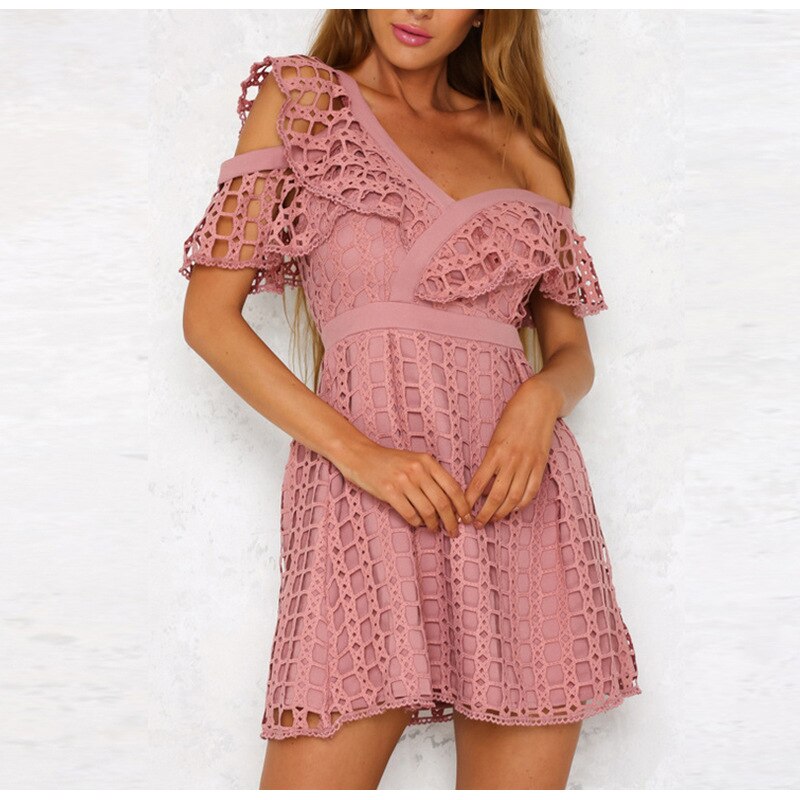 Ruched Hollow Out Short Ladies Dress Asymmetrical One Shoulder Butterfly Sleeve White boho Hot deep v-neck Dresses | Vimost Shop.