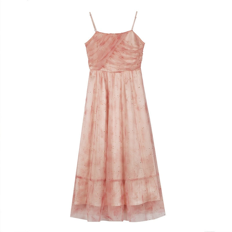 Long dress spaghetti strap BacklessMesh Long Sleeveless Dress New Female Tide Ladies | Vimost Shop.