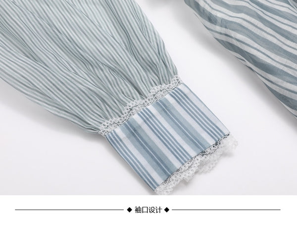 Fruncido de Organza volantes blusas azules botones camisa fina de rayas asimétricas para mujeres primavera moda | Vimost Shop.