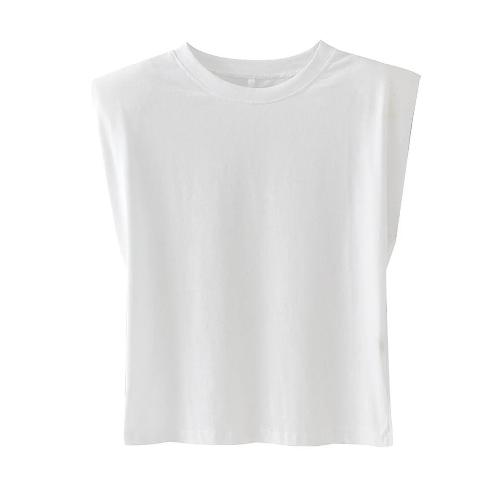Shoulder pads Sleeveless tank 95% cotton pullover basic style Casual Femme T- shirts New Summer Women Tops | Vimost Shop.