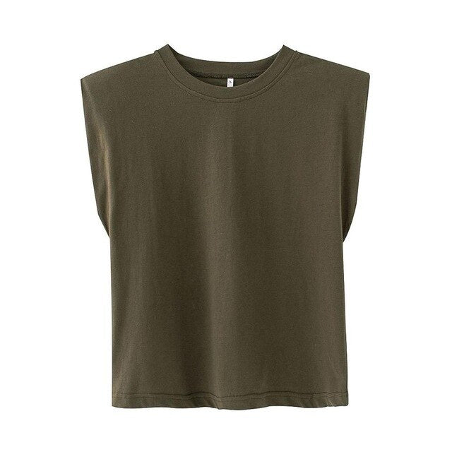 Shoulder pads Sleeveless tank 95% cotton pullover basic style Casual Femme T- shirts New Summer Women Tops | Vimost Shop.