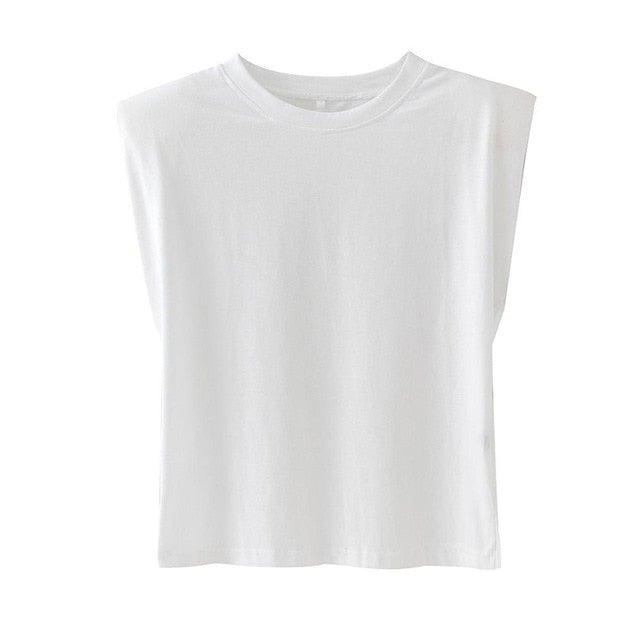 Shoulder pads Sleeveless tank 95% cotton pullover basic style Casual Femme T- shirts New Summer Women Tops | Vimost Shop.