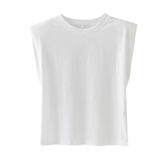 Shoulder pads Sleeveless tank 95% cotton pullover basic style Casual Femme T- shirts  New Summer Women Tops