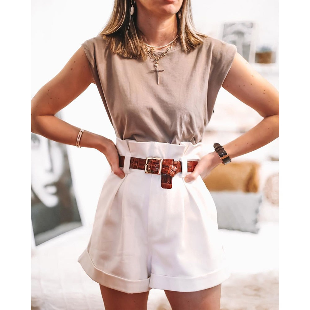 Shoulder pads Sleeveless tank 95% cotton pullover basic style Casual Femme T- shirts New Summer Women Tops | Vimost Shop.