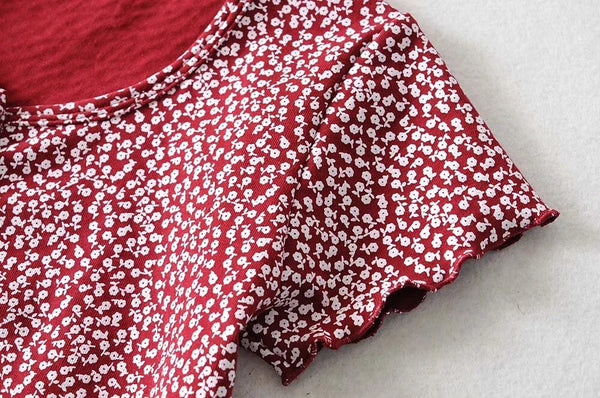 Women Scoop Neck Button down Floral Print Crop Tee Short Sleeve Floral Printed Crop Top For Women Summer Fashion | Vimost Shop.