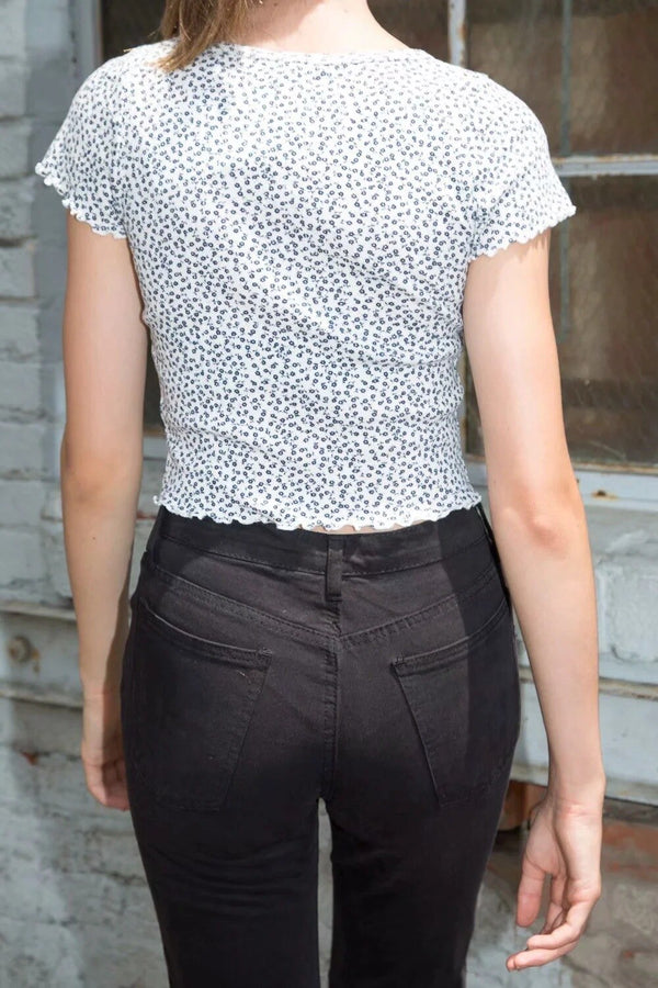 Women Scoop Neck Button down Floral Print Crop Tee Short Sleeve Floral Printed Crop Top For Women Summer Fashion | Vimost Shop.