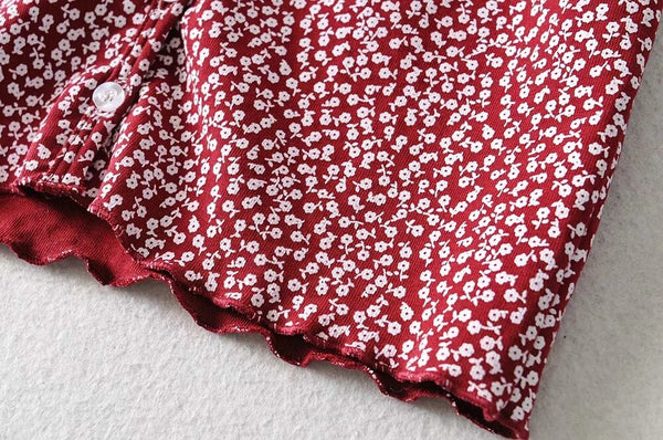 Women Scoop Neck Button down Floral Print Crop Tee Short Sleeve Floral Printed Crop Top For Women Summer Fashion | Vimost Shop.