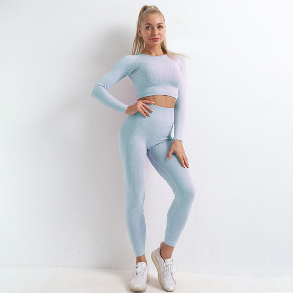 Autumn Seamless Yoga Set Women Gym Clothes Solid Long Sleeve Crop Top Leggings Tracksuit Workout Push Up Sports Fitness 2 Piece | Vimost Shop.