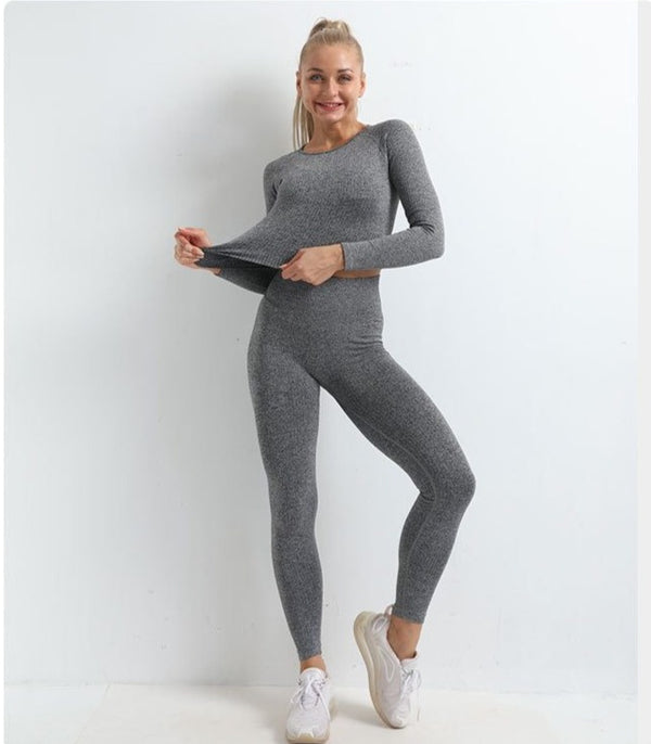 Autumn Seamless Yoga Set Women Gym Clothes Solid Long Sleeve Crop Top Leggings Tracksuit Workout Push Up Sports Fitness 2 Piece | Vimost Shop.