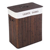 Folding Double Rectangle Bamboo Hamper Laundry Basket Withdrawable Inside Liner Thickened Lid with PU Leather Handle | Vimost Shop.
