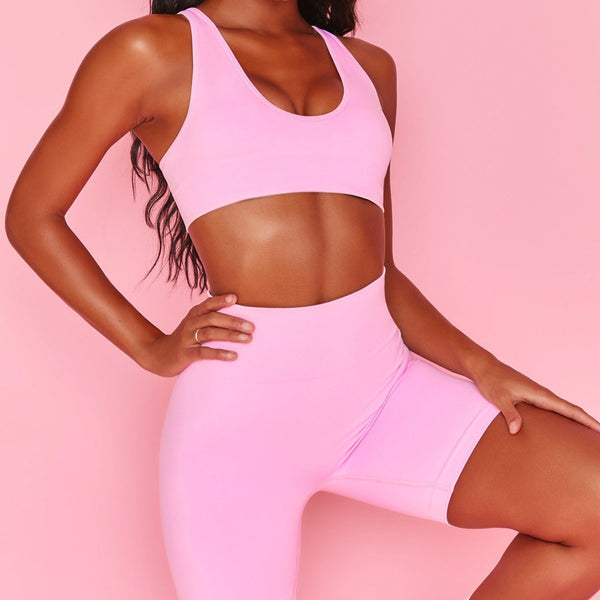 Sportswear Yoga Set Women GYM Clothing Solid Sleeveless Crop Top Shorts Two Piece Set Casual Workout Active Push Up Tracksuit | Vimost Shop.