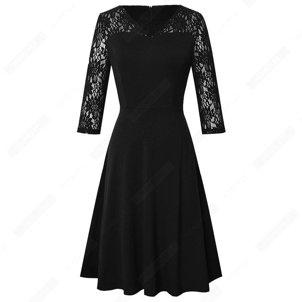 Women Sexy Chic Lace Patchwork Elegant Dress Casual Swing Party Retro Dress | Vimost Shop.