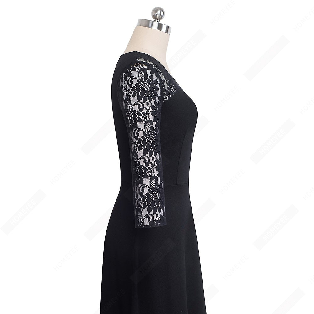Women Sexy Chic Lace Patchwork Elegant Dress Casual Swing Party Retro Dress | Vimost Shop.
