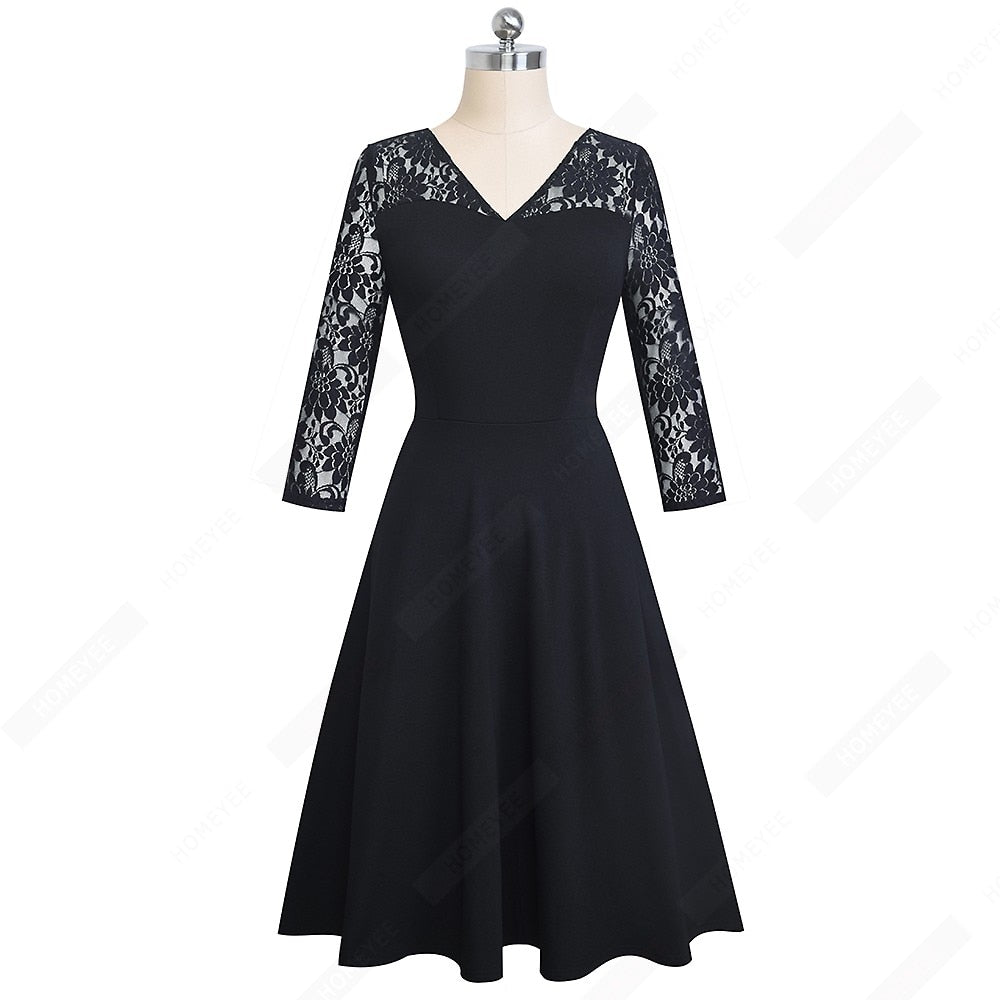 Women Sexy Chic Lace Patchwork Elegant Dress Casual Swing Party Retro Dress | Vimost Shop.