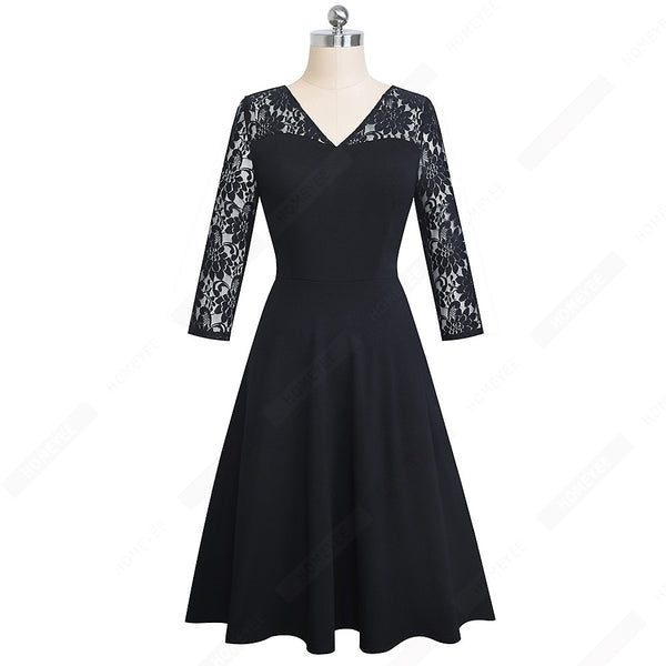 Women Sexy Chic Lace Patchwork Elegant Dress Casual Swing Party Retro Dress | Vimost Shop.