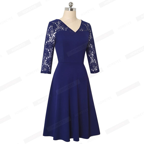Women Sexy Chic Lace Patchwork Elegant Dress Casual Swing Party Retro Dress | Vimost Shop.