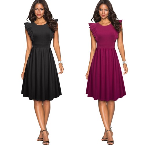 Women Retro Charming A-line Party Dress Elegant Casual Butterfly Sleeve Round Neck Swing Dress | Vimost Shop.