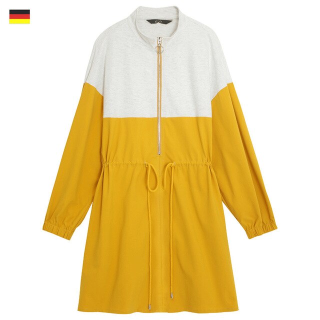 Khaki Colorblock Patchwork Casual Safari Dress Women Autumn Korean Ladies Daily Dress | Vimost Shop.