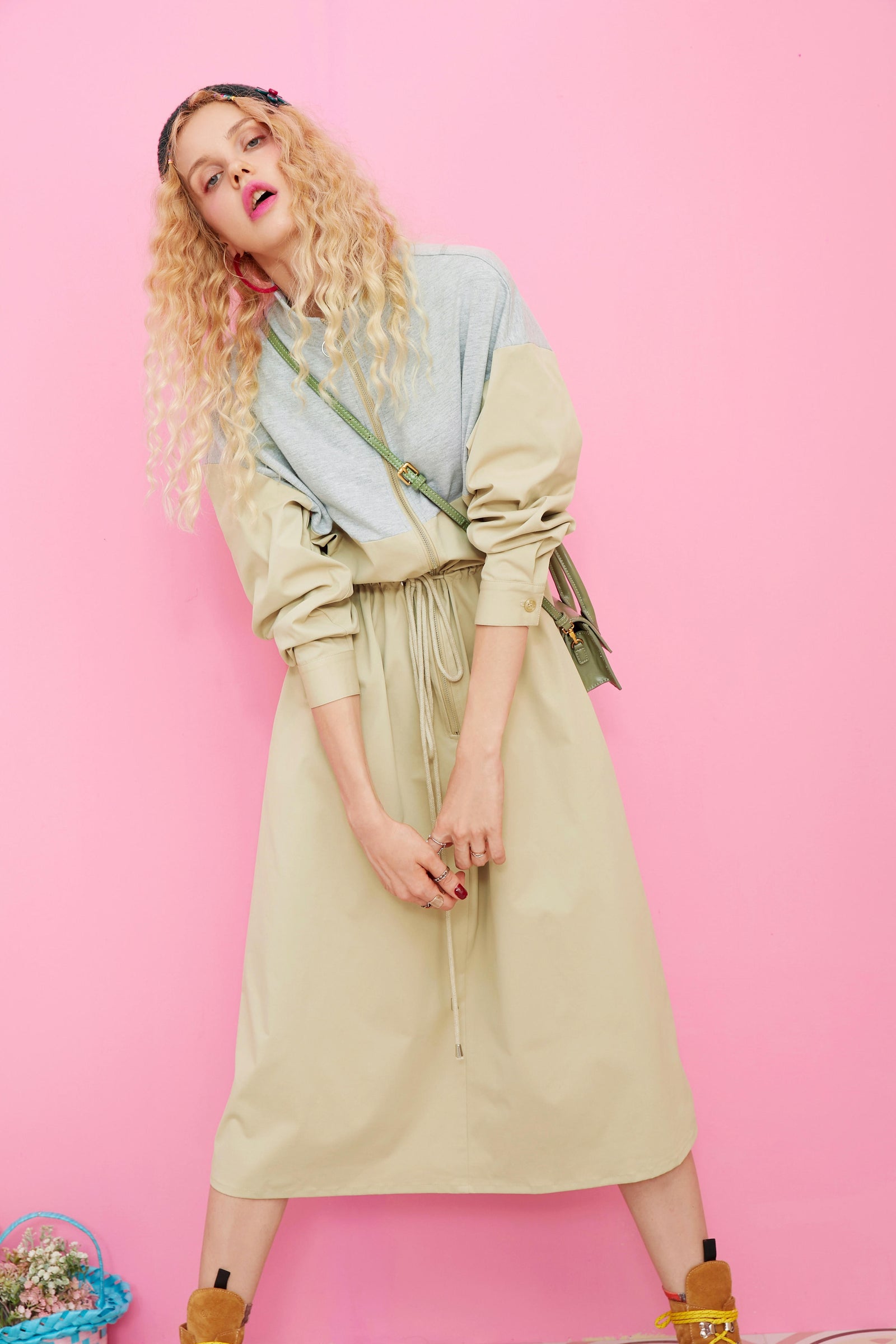 Khaki Colorblock Patchwork Casual Safari Dress Women Autumn Korean Ladies Daily Dress | Vimost Shop.